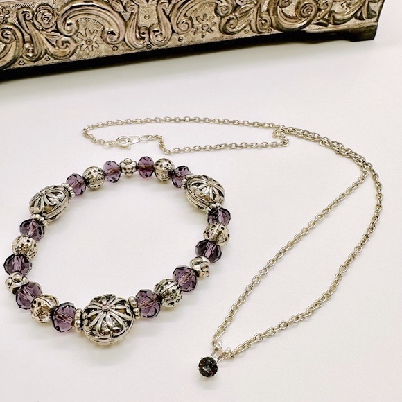 Vintage Amethyst crystal bracelet & Mystic Topaz necklace - Picture 1 of 10